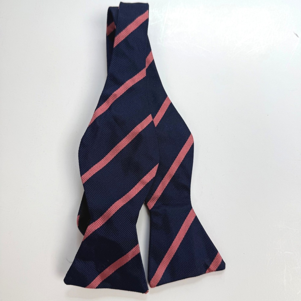 Brooks Brothers Self Tie Bow Tie Navy Pink Repp Stripe 100% Silk USA Adjustable